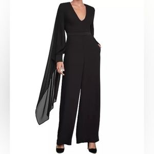 BCBGMaxAzria Black V-Neck Long Sleeve One Shoulder Sash Jumpsuit